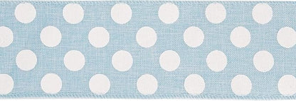 MEEDEE Blue Burlap Ribbon 2.5 Inch with White Polka Dot Blue White Wired Ribbon for Baby Boy Wreaths and Showers, 10 Yards