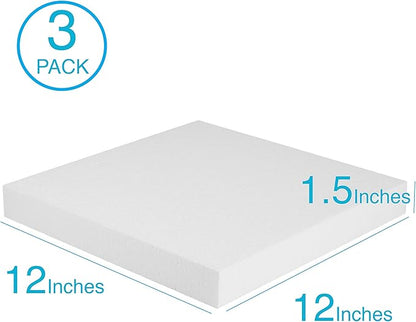 Silverlake 12x12x1.5 Craft Foam for Styrofoam Block Projects (3-Pack)