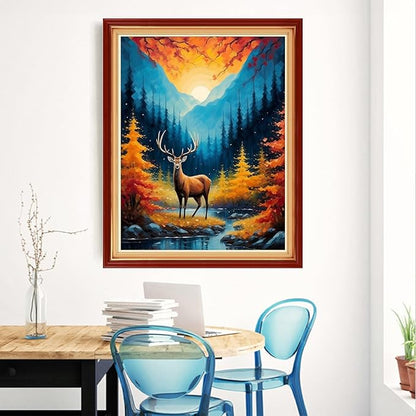 Magxvouy Cross Stitch Kits Stamped Full Range of Embroidery Kits,Cross Stitch Patterns Needlework Kits for Beginners 11CT Printed Kits&Mountain and River Deer 16x20 inch