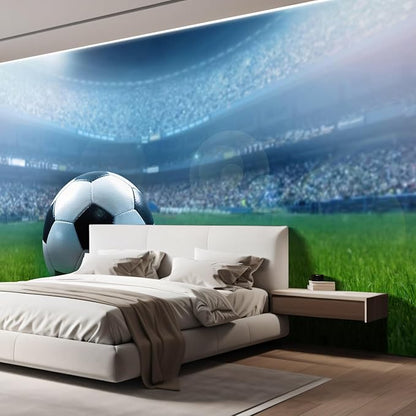 wall26 - Close Up of a Football Ball on a Full Stadium - Removable Wall Mural | Self-Adhesive Large Wallpaper - 100x144 inches