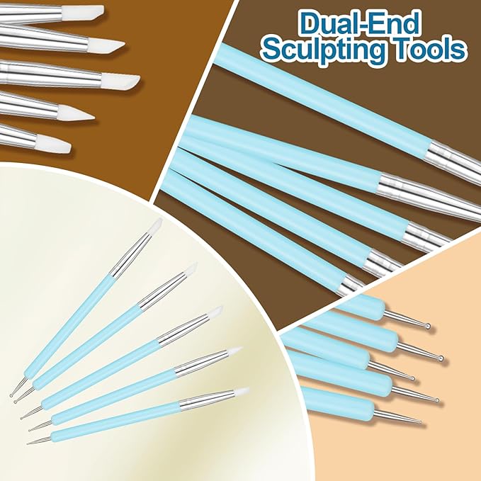Amrules 10Pcs Clay Sculpting Tools, Practical Dual-End Rubber Pens and Dotting Tools Kit for Adults, Rock Painting, Nail Art, Carving, Drawing, Art Modeling, Shaping, Pottery Craft, Silicone Brushes
