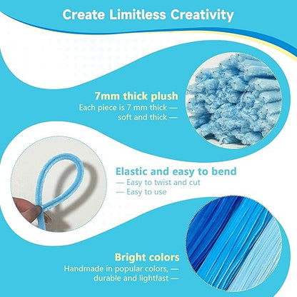 Pipe Cleaners Craft 500PCS 5 Colors Blue Pipe Cleaners Bulk 30CM Limpia Pipas para Manualidades Fuzzy Wire Chenille Stems for Arts Crafts and Creative DIY Projects Decorations