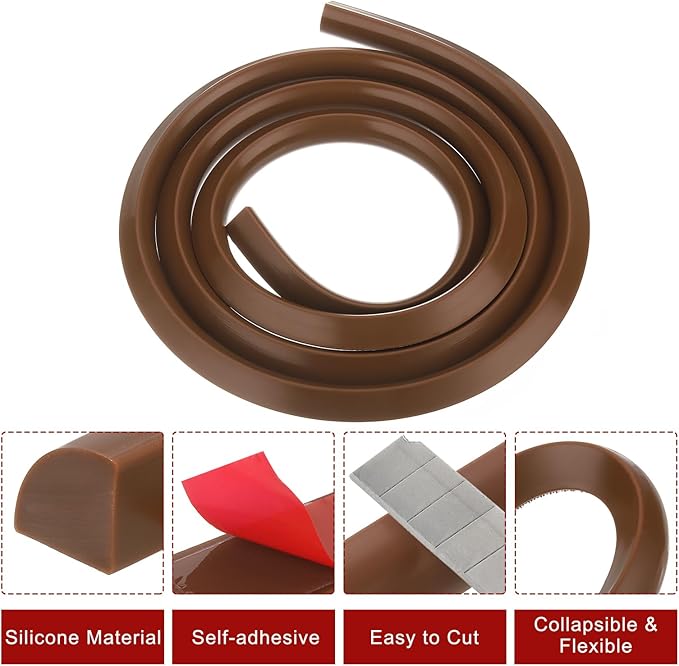 uxcell Flexible Molding Trim, 79 Inch Flexible Quarter Round Molding Silicone Peel and Stick Trim Self Adhesive Shower Water Barrier for Corner Decor Bathroom Kitchen, Brown