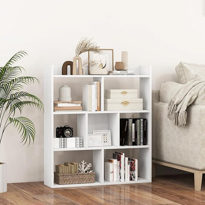 Giantex 7 Cube Bookshelf of 2, Free-Standing Wooden Bookcase, 4 Tier Home Display Shelf, Horizontal Storage Unit w/Anti-Toppling Devices, Open-Back Display Rack for Study, Living Room, White