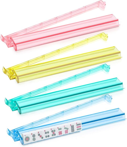 Mahjong Racks with Pushers Set of 4, Mahjong Tile Pushers and Racks, Acrylic Majiang Tile Holders Accessories (4 Colors)