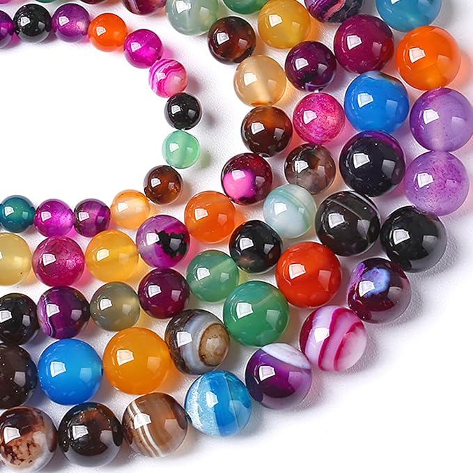 6MM Natural Stone Colorful Stripe Agate Energy Healing Beads Round Loose Beads for Jewelry Making Bracelet 120pcs 2 Strands 32"