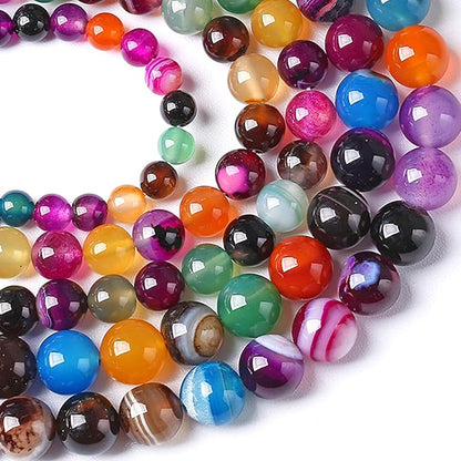 12MM Natural Stone Colorful Stripe Agate Energy Healing Beads Round Loose Beads for Jewelry Making Bracelet 32pcs 15"
