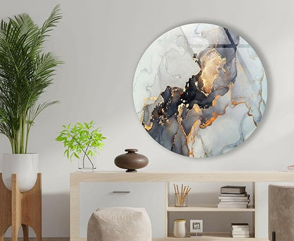 My Photostation.com 20''(50cm) Diameter Gold Details Gray Marble Round Glass Wall Art Tempered Glass Printing Wall Decor Large Wall Art Wall Hangings