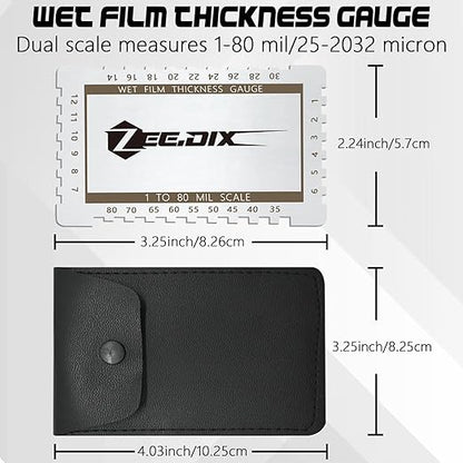 ZeeDix Stainless Steel Metal Wet Film Thickness Gauge Comb, 1-80 Mil Scale, Dual Scale Step and Notched Gauge Thickness Tool for Paints Resins