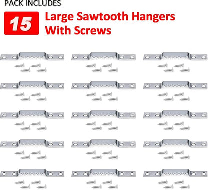 Sawtooth Picture Hangers Heavy Duty - Supports 144 lbs, 15 Pack Large Sawtooth Hangers with Screws, for Hanging Heavy Photos Frame Paintings Decorations