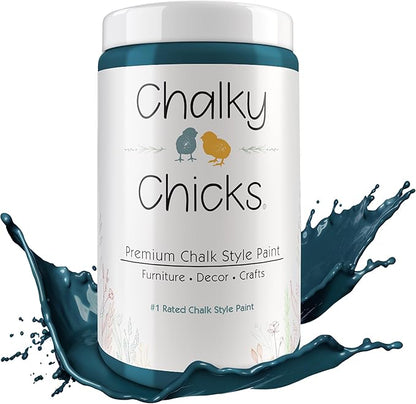 Chalky Chicks All-in-One Chalk Paint for Furniture or Cabinet - 32 Fl Oz - Matte Finish Twilight (Teal Blue) for Metal, Wood Furniture Paint - No Sanding All-in-One for Home Decor & Crafts, USA Made