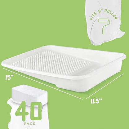 Paint Tray Liners, 1-Qt. Paint Capacity, Overlapping Edges, Fits 9' Metal Trays, Dotted Ramp for Easy Rolling, (40 Pack)