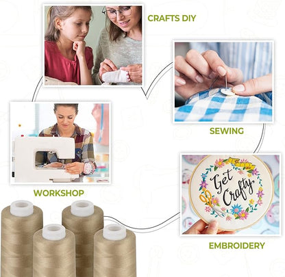 Serger Thread 4 Cones 3000 Yards Each Spool All Purpose Polyester Thread 40S/2 for Sewing, Serger, Overlock, Quilting, Piecing-Dark Khaki