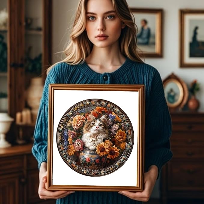 Wooden Puzzles Adults, Beautiful Tricolor Cat Wooden Puzzles 300 Pieces, Unique Animal Shaped Wood Challenging Jigsaw Puzzles Gifts for Adults, 13.4x13.4in