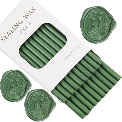 Pine Green Wax Seal Sticks, ONWINPOR 20pcs Glue Gun Wax Sealing Sticks for Waxseal Stamp, Wedding Invitations, Envelope Letter Sealing (Dark Green)