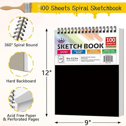 WINNER 9" x 12" Sketch Book 4 Pack, 400 Sheets Spiral Bound Art Sketchbook, 68lb/100gsm White Acid Free Drawing Pad, Painting Drawing Writing Sketch Pad, Art Supplies for School, Kids, Adults &Teens