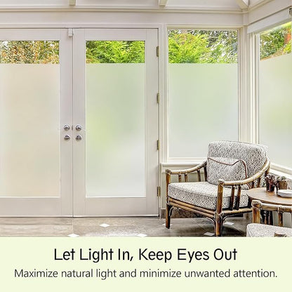 Frosted Glass Window Privacy Film - UV Sun Blocking Heat Control, Static Cling Removable & Reusable for Home, Bathroom, and Office (Frosted 17.5 Inch x 6.5 Feet)