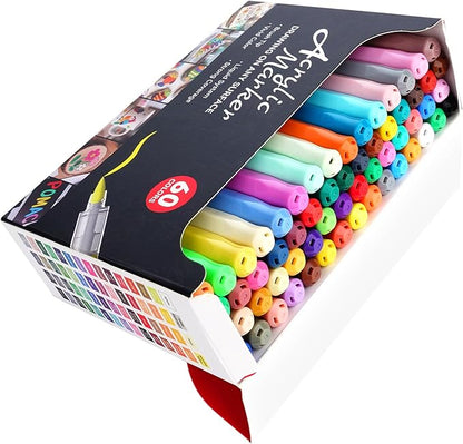 POMAC 60 Colors Acrylic Paint Markers, Water-Based Acrylic Pens Brush Tip, Art Drawing Liquid Paint Pens for Fabric, Canvas, Rock, Glass, Wood, Paper, DIY Crafts and Art Supplies