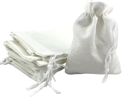 Palmhomee Pack of 25 Burlap Gift Bags with Drawstring Linen Jewelry Pouches Wedding Hessian Jute Bags for Birthday and Treat Pouches Party Wedding Favors Gift (4x5.6 Inch, White)