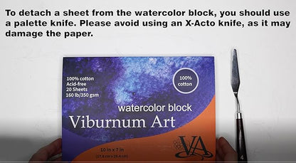 Viburnum Art Cotton Watercolor Paper Pad 160lb/350gsm Cold Press Watercolor Block Watercolor Paper Artist Paper for Adults and Students 20 Sheets 10 x 7 Inches