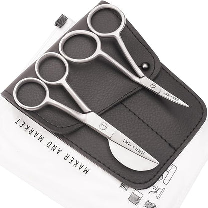 Small Embroidery 4.5 Inch Scissors Set of 2 Kit - Mini Double Bend Offset Duckbill and Double Bend Long Applique Needlepoint Blade with Pouch Sleeve (Satin)