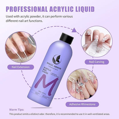 2 Pack 8FL.OZ Acrylic Liquid Monomer, Professional EMA Acrylic Nail Liquid, Non-Yellowing Acrylic Liquid for Acrylic Nail Extension & Carving, DIY Home Nail Salon Use