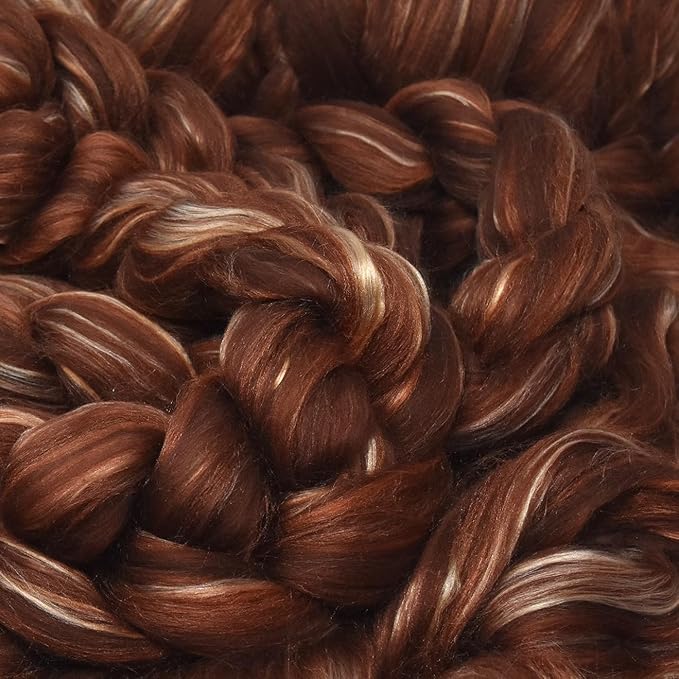 Merino Silk Luxe Tonal Designer Blend. Superfine Merino, Mulberry, Tussah Silk. Top Roving for Spinning or Felting. Cocoa Delight 4oz