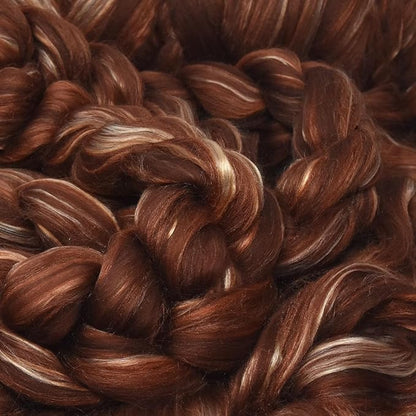 Merino Silk Luxe Tonal Designer Blend. Superfine Merino, Mulberry, Tussah Silk. Top Roving for Spinning or Felting. Cocoa Delight 4oz
