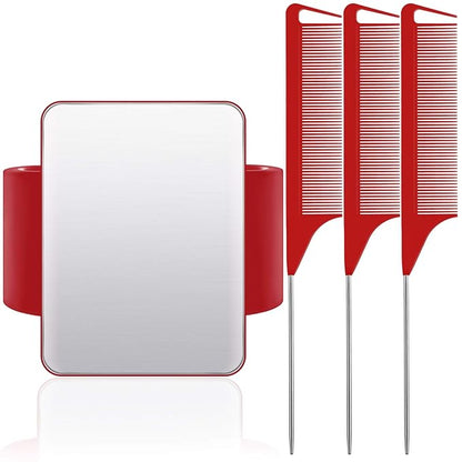 WILLBOND Magnetic Wrist Sewing Pincushion Wrist Magnetic Pin Holder Wristband Pin Cushion Holder with 3 Pcs Stainless Steel Pintail Comb Rat Tail Comb for Hair Clips Hand Sewing(Red)