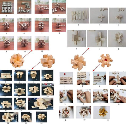 18 Pack Wooden Brain Teaser Puzzles Wooden Burr Puzzles Brain Teaser Puzzle with Gift Packing Box Magic Puzzle Games Toys for Kids and Adults by AHYUAN (Natural Wood)