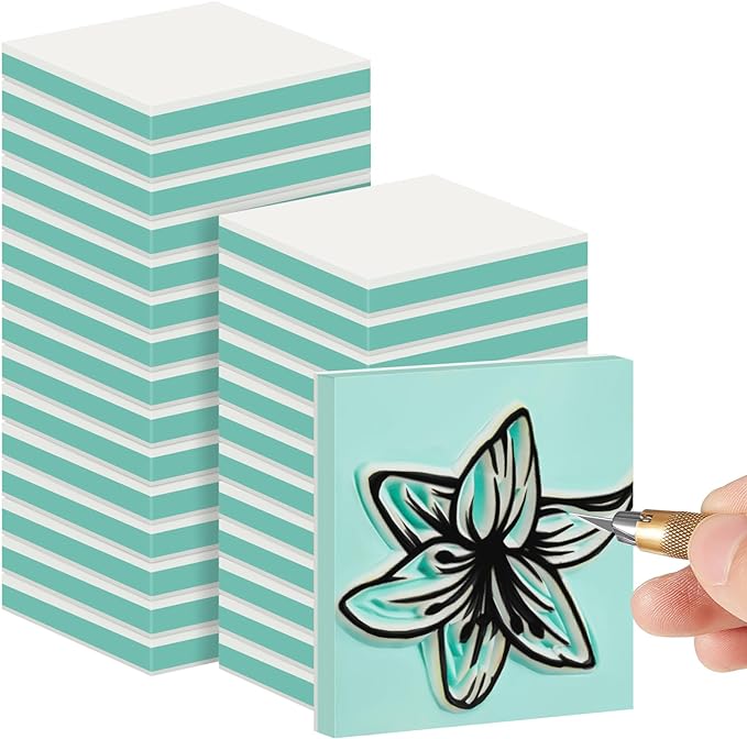 Frienda 72 Pcs 2" x 2" Rubber Carving Blocks Linoleum Blocks for Printmaking, Stamp Making, DIY Crafting, Scrapbook, Painting, Soft and Easy to Carve (White Green)