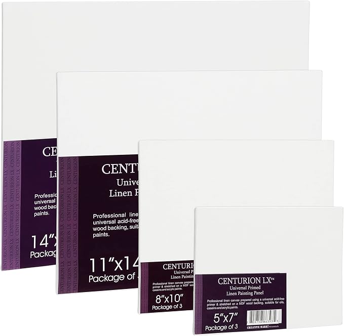Centurion All-Media Primed Linen Panels - 5x7 3 Pack - 11oz Universal Primed Canvas Boards for Painting, Mounted on MDF Wood, Non-Warping, Ideal for Artists, Professionals, and Painters