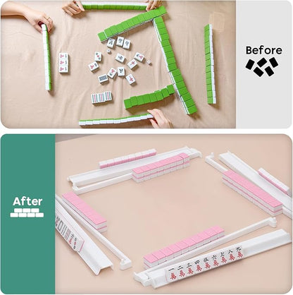 Mahjong Racks with Pushers Set of 4, Mahjong Tile Pushers and Racks, Acrylic Majiang Tile Holders Accessories (White)
