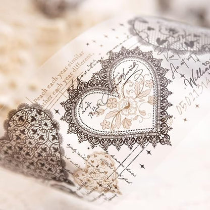 3pcs Vintage Lace Tape Cutout Art Lace Black White Stickers Roll Sticker PET Reusable Exquisite Lace Heart Pattern Tape for DIY Scrapbook Album Journal Photo Frames Decor