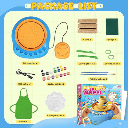 Pottery Wheel for Kids– Complete DIY Pottery Painting Kit for Ages 8-12 Beginners with 4 Air-Dry Clay Packs and Tools, Arts & Crafts Supplies Toys Birthday Gift for Boys Girls 6+ Years Old (Blue)
