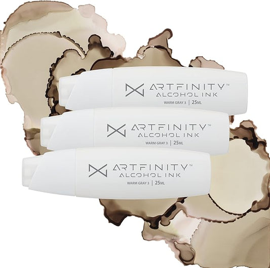 Alcohol Inks 3 Pack - Vibrant, Professional, Dye-Based Alcohol Inks for Artfinity Alcohol Markers, Artists, Drawing, & More! - Warm Grey 3 WG3