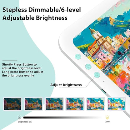 HIUKCOLED Wireless Battery Powered A3 Light Pad, 3 Colors Stepless Dimmable and 6 Levels Brightness Light Board, Rechargeable LED Light Tracing Box for Diamond Painting,Cricut Weeding Vinyl Tools
