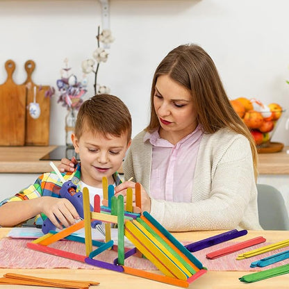6 inch Colored Wooden Sticks Kits, 400PCS Colorful Rainbow Sticks with Hot Glue Gun and Sticks for Craft Home Popsicle Decoration Project Building Model Kid Classroom Art Craft Supplies