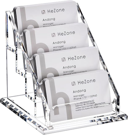 Acrylic Card Holder Clear Horizontal Business Card Organizer Stand for Desk 4 Slots 4 Tier Business Cards Stand for Women and Men,Office Desk Accessories,Organize 200 Cards-1 Pack(4Slots-H)