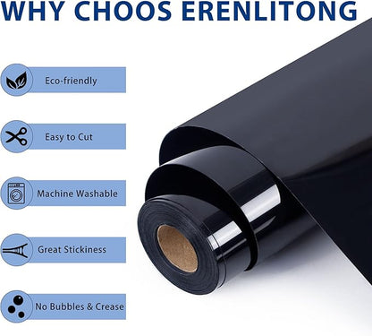 RENLITONG Black Iron on Vinyl 12Inch by 20ft Roll HTV Heat Transfer Vinyl for T-Shirt HTV Rolls for All Cutter Machine - Easy to Cut & Weed for Heat Transfer Design
