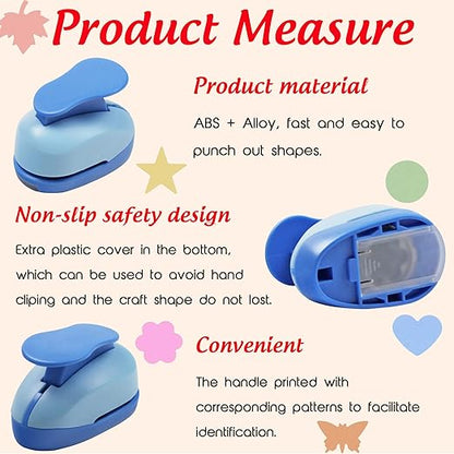 Set 6 Craft Hole Punch 1-inch, Craft Punchers - Heart, Circle, Star, Butterfly, Maple Leaf, Flower Paper Punch Sets for Crafting & DIY Projects. (Set 6)