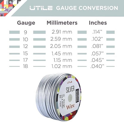 UTILE Armature Aluminum Wire 80 ft 10 Gauge 3.2 mm Anodized Craft Bendable Wire – Sculpting Metal Silver for Bonsai Trees, Clay, Crafts, Plants, Gardening, Beading and Jewelry Making (Silver)