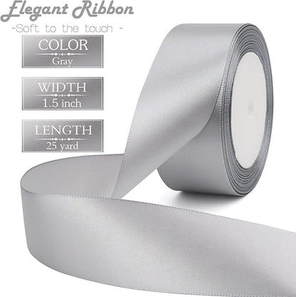 Gray Solid Satin Ribbon 1-1/2 Inch 25 Yards Solid Polyester Fabric Ribbon for Gift Wrapping Wedding Christmas Baby Shower Birthday Party Decoration Handmade Immortal Flower Craft