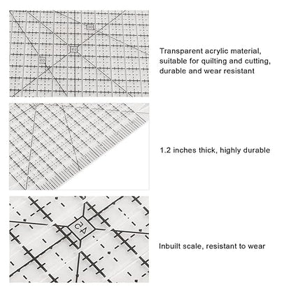 Pssopp Charming Shape Cut Ruler, Transparent Acrylic, Accurate Scale, Black Grid Line, Multifunction, Quilters Ruler, 25.5cm x 8.1in