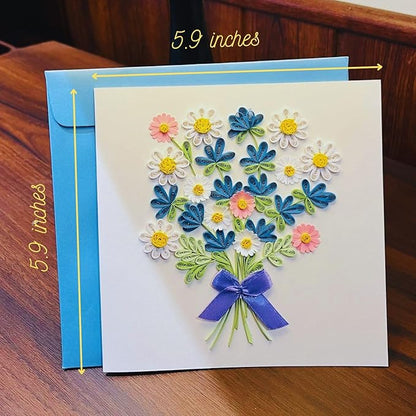 Quilling Cards, handmade card, quilled cards with Dedicated Paper Handmade Art for all occasions: Mother's day, Father's day, Birthday... daisy bouquet (Daisy bouquet)