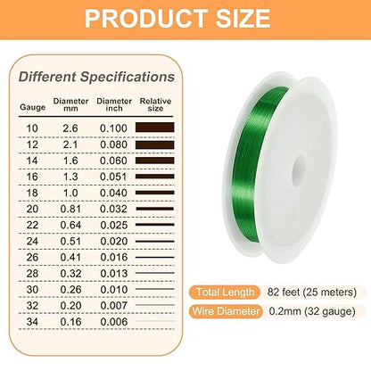 HARFINGTON 82ft Jewelry Wire, 32 Gauge (0.2mm) Brass Craft Soft Metal Tarnish Resistant Copper Beading Wire for Jewelry Making Supplies Crafting, Green