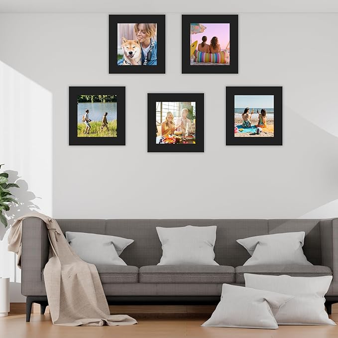 15 Pack 12x12 Black Picture Mats, Frame Mattes for 8x8 Pictures Display Photo Frame Mat Core Bevel Cut Mat Board Show Kit for Photos, Prints, Artworks
