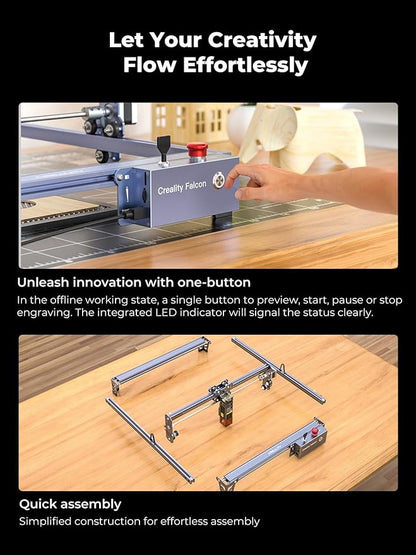 Creality 10W Laser Engraver, Falcon Pro with 3-in-1 Laser for Wood Engraving, 72W Efficient Laser Engraving Machine Fit, for Wood, Metal, Paper, Acrylic, Leather, Glass Tumbler Ring, 17" x 16"