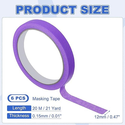 MECCANIXITY Masking Tape 0.5 Inch x 21 Yard Painter's Tape Purple Paint Tapes for DIY Crafts Arts Drawing Decoration Labeling Car Painting Artist Teachers, Pack of 6