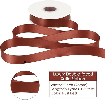 HUIHUANG Satin Ribbon 1 inch Wide Rust Red Ribbon for Fall Wedding 50 Yards Double Face Silk Satin Ribbons for Crafts Christmas Tree Decor Gift Wrapping Bows Bridal Floral Bouquet Invitation Card